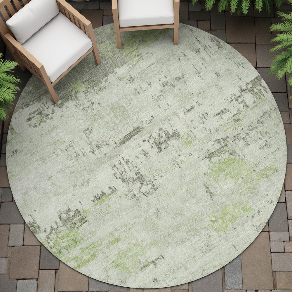Machine Washable Indoor/Outdoor Chantille ACN2145 Aloe 8' x 8' Round Rug. Picture 6