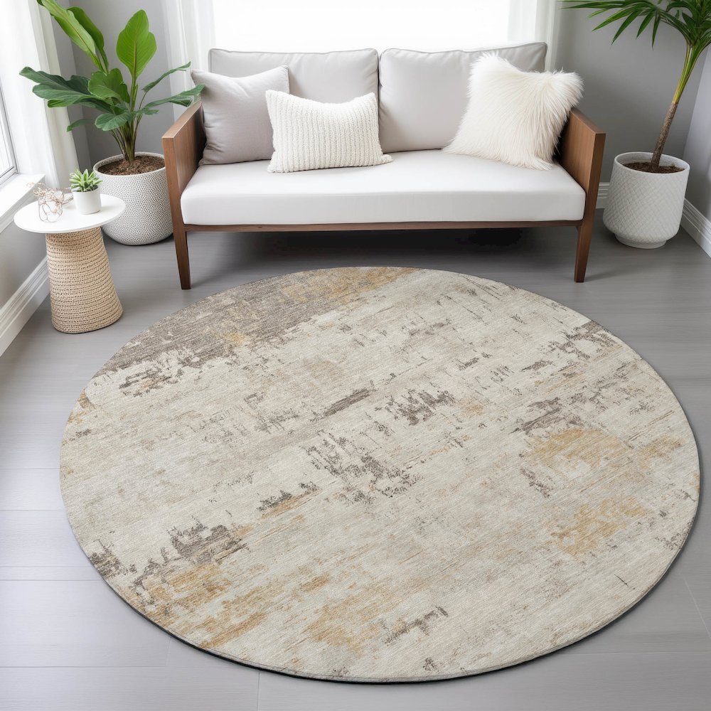 Machine Washable Indoor/Outdoor Chantille ACN2145 Putty 8' x 8' Round Rug. Picture 5