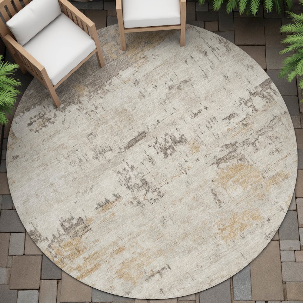 Machine Washable Indoor/Outdoor Chantille ACN2145 Putty 8' x 8' Round Rug. Picture 6