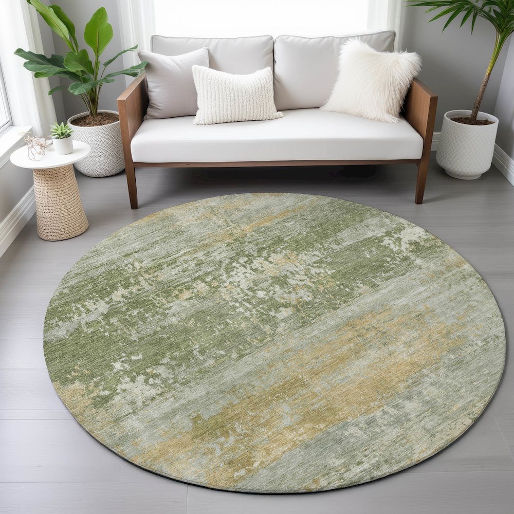 Machine Washable Indoor/Outdoor Chantille ACN2146 Aloe 8' x 8' Round Rug. Picture 5