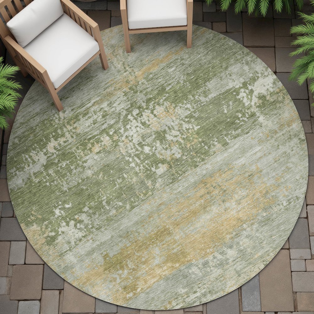 Machine Washable Indoor/Outdoor Chantille ACN2146 Aloe 8' x 8' Round Rug. Picture 6