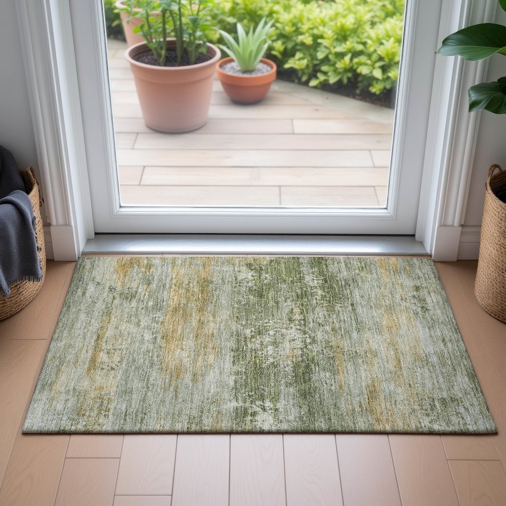 Machine Washable Indoor/Outdoor Chantille ACN2146 Aloe 1'8" x 2'6" Rug. Picture 5