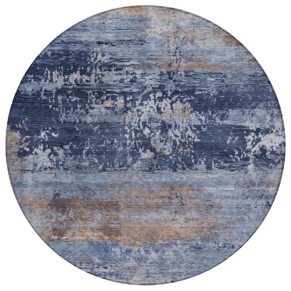 Machine Washable Indoor/Outdoor Chantille ACN2146 Blue 8' x 8' Round Rug. Picture 1