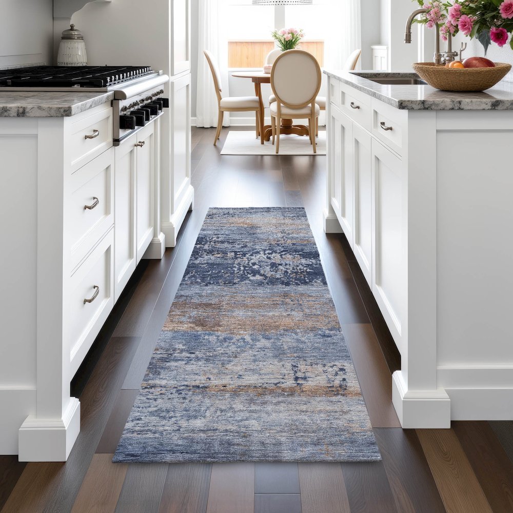 Machine Washable Indoor/Outdoor Chantille ACN2146 Blue 2'3" x 7'6" Runner Rug. Picture 5