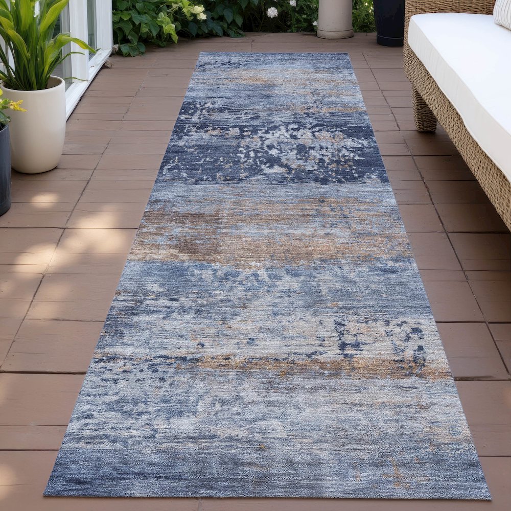 Machine Washable Indoor/Outdoor Chantille ACN2146 Blue 2'3" x 7'6" Runner Rug. Picture 6