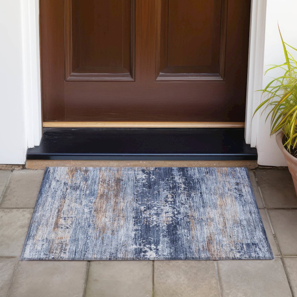 Machine Washable Indoor/Outdoor Chantille ACN2146 Blue 1'8" x 2'6" Rug. Picture 6