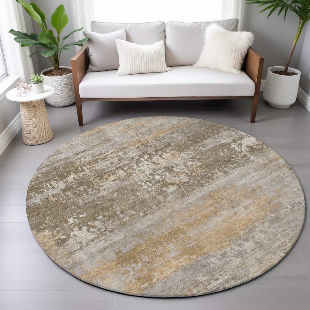 Machine Washable Indoor/Outdoor Chantille ACN2146 Brown 8' x 8' Round Rug. Picture 5