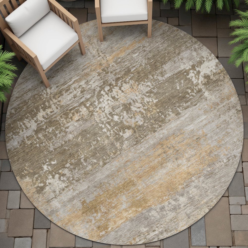 Machine Washable Indoor/Outdoor Chantille ACN2146 Brown 8' x 8' Round Rug. Picture 6
