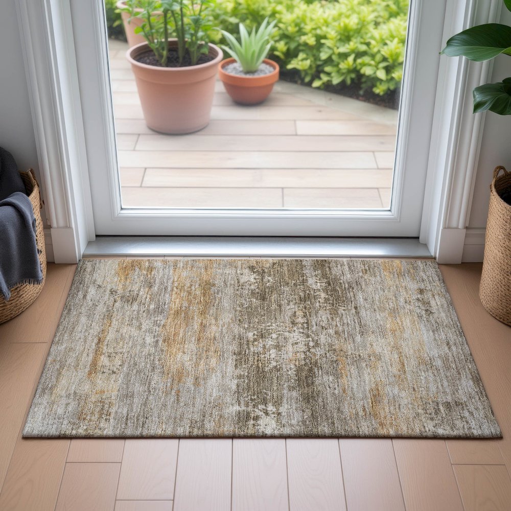 Machine Washable Indoor/Outdoor Chantille ACN2146 Brown 1'8" x 2'6" Rug. Picture 5