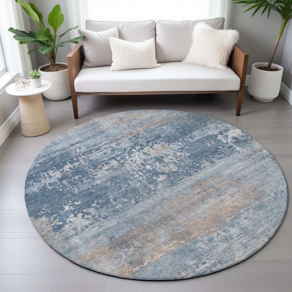 Machine Washable Indoor/Outdoor Chantille ACN2146 Denim 8' x 8' Round Rug. Picture 5
