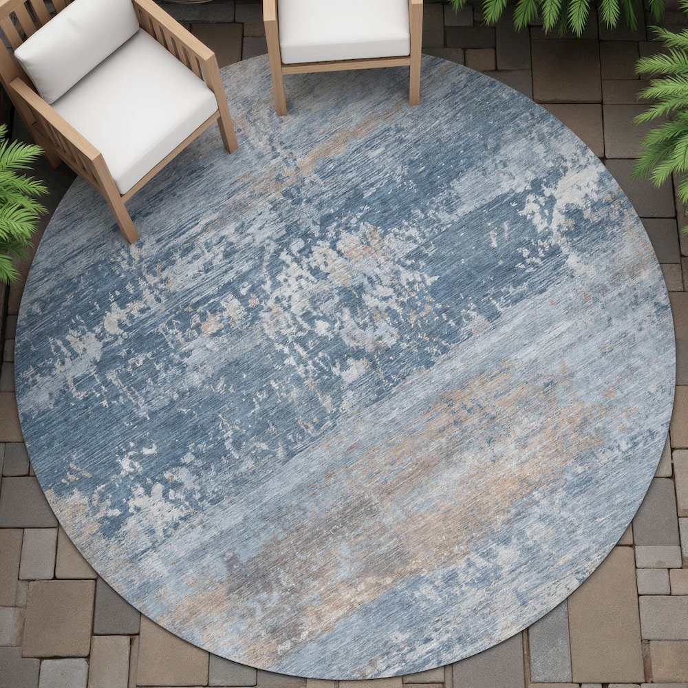 Machine Washable Indoor/Outdoor Chantille ACN2146 Denim 8' x 8' Round Rug. Picture 6