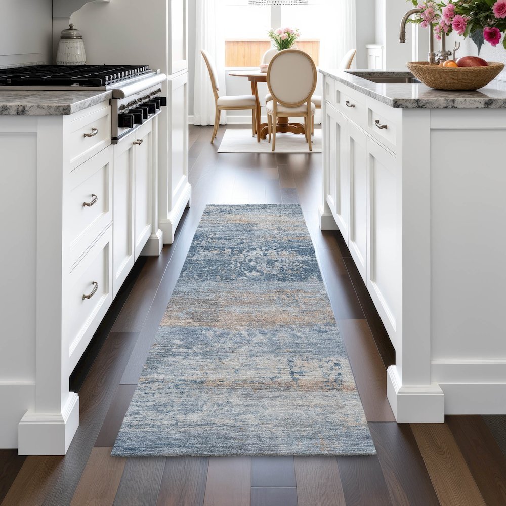 Machine Washable Indoor/Outdoor Chantille ACN2146 Denim 2'3" x 7'6" Runner Rug. Picture 5