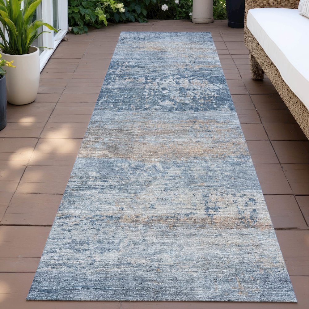 Machine Washable Indoor/Outdoor Chantille ACN2146 Denim 2'3" x 7'6" Runner Rug. Picture 6