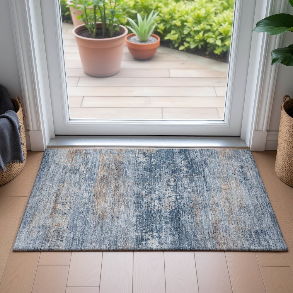 Machine Washable Indoor/Outdoor Chantille ACN2146 Denim 1'8" x 2'6" Rug. Picture 5