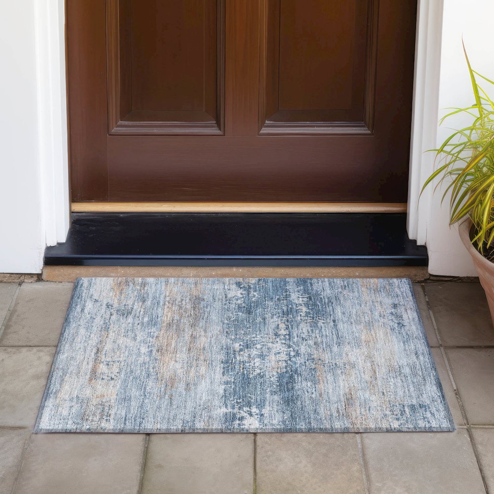 Machine Washable Indoor/Outdoor Chantille ACN2146 Denim 1'8" x 2'6" Rug. Picture 6