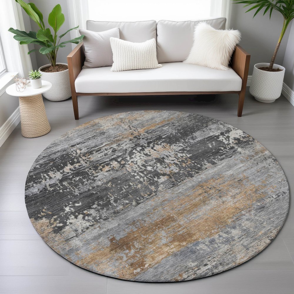 Machine Washable Indoor/Outdoor Chantille ACN2146 Gray 8' x 8' Round Rug. Picture 5