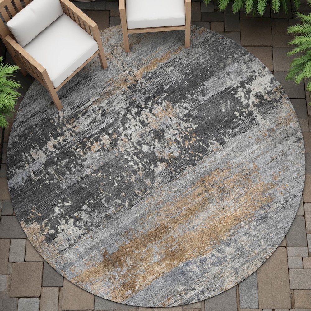 Machine Washable Indoor/Outdoor Chantille ACN2146 Gray 8' x 8' Round Rug. Picture 6