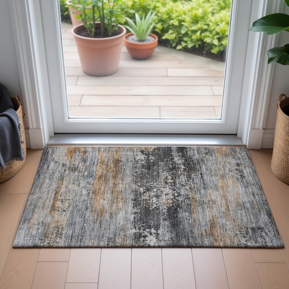 Machine Washable Indoor/Outdoor Chantille ACN2146 Gray 1'8" x 2'6" Rug. Picture 5