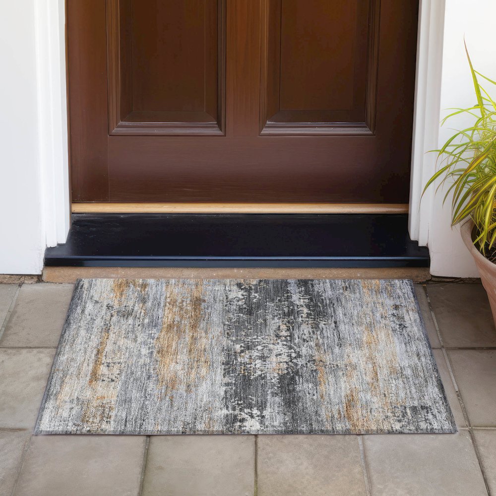 Machine Washable Indoor/Outdoor Chantille ACN2146 Gray 1'8" x 2'6" Rug. Picture 6