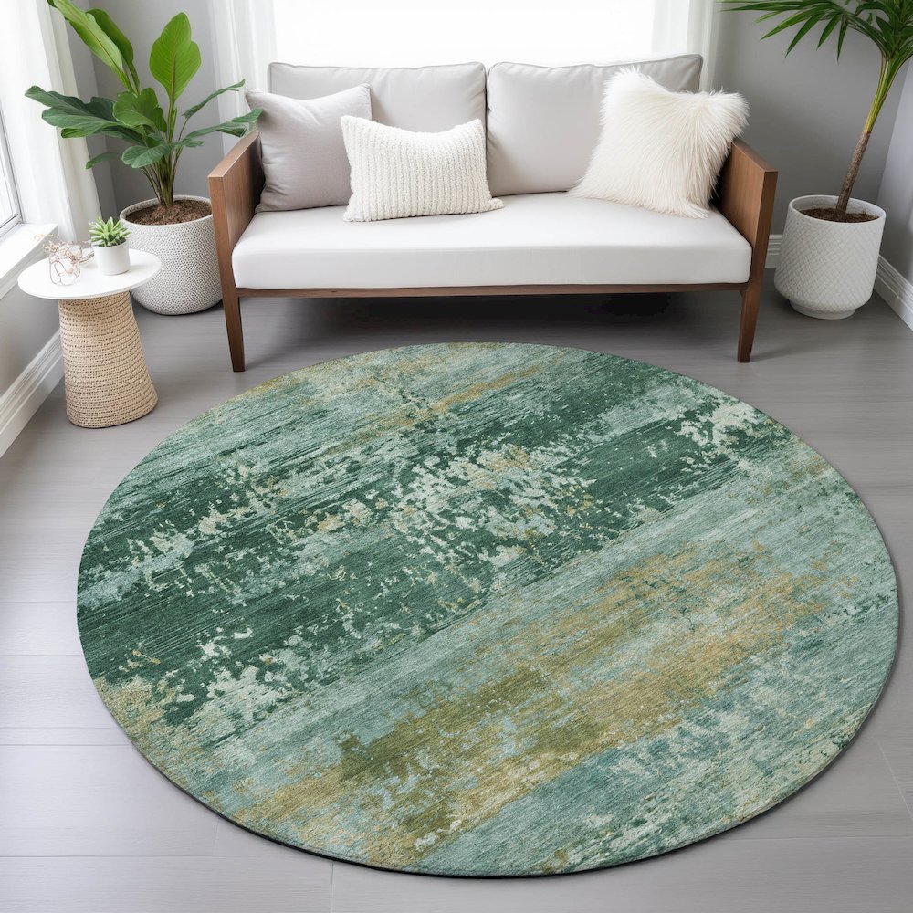 Machine Washable Indoor/Outdoor Chantille ACN2146 Green 8' x 8' Round Rug. Picture 5