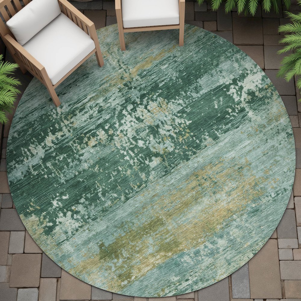 Machine Washable Indoor/Outdoor Chantille ACN2146 Green 8' x 8' Round Rug. Picture 6
