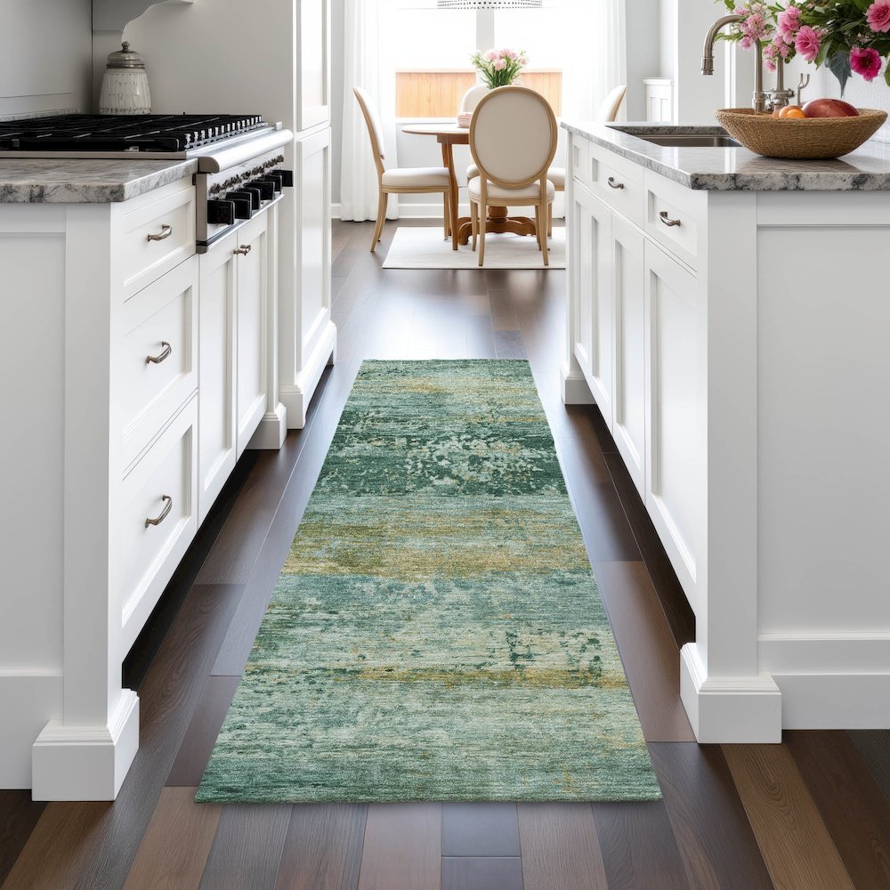 Machine Washable Indoor/Outdoor Chantille ACN2146 Green 2'3" x 7'6" Runner Rug. Picture 5