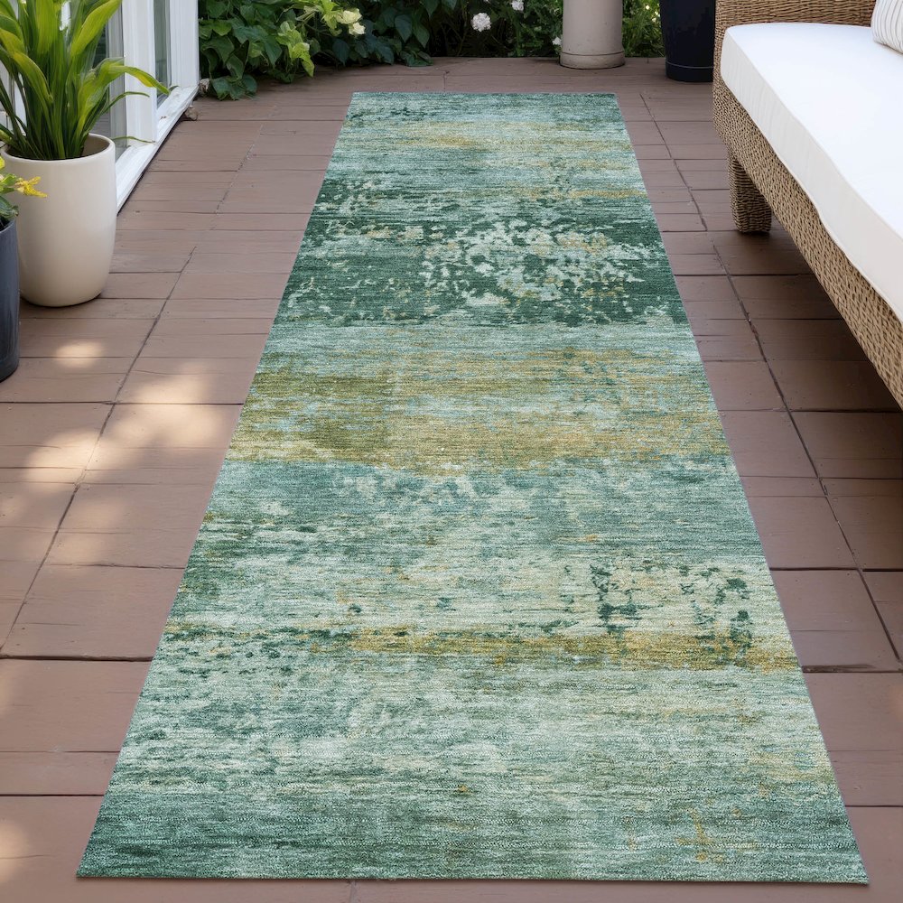Machine Washable Indoor/Outdoor Chantille ACN2146 Green 2'3" x 7'6" Runner Rug. Picture 6