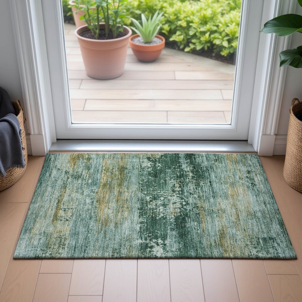 Machine Washable Indoor/Outdoor Chantille ACN2146 Green 1'8" x 2'6" Rug. Picture 5