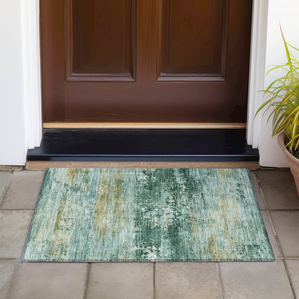 Machine Washable Indoor/Outdoor Chantille ACN2146 Green 1'8" x 2'6" Rug. Picture 6