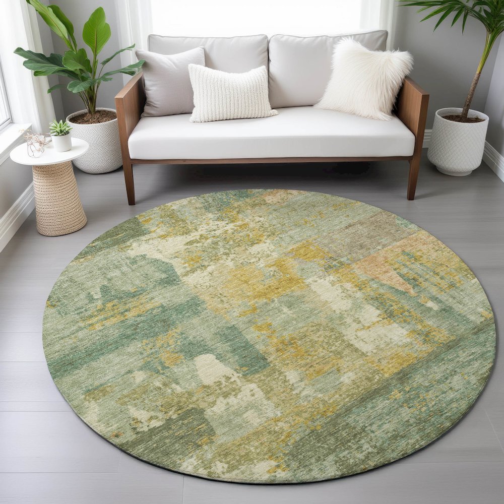 Machine Washable Indoor/Outdoor Chantille ACN2147 Green 8' x 8' Round Rug. Picture 5