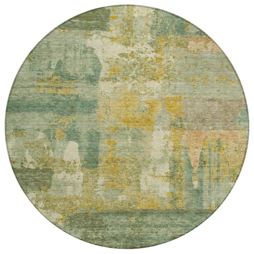Machine Washable Indoor/Outdoor Chantille ACN2147 Green 8' x 8' Round Rug. Picture 1