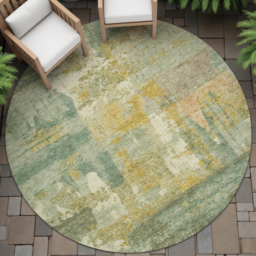 Machine Washable Indoor/Outdoor Chantille ACN2147 Green 8' x 8' Round Rug. Picture 6