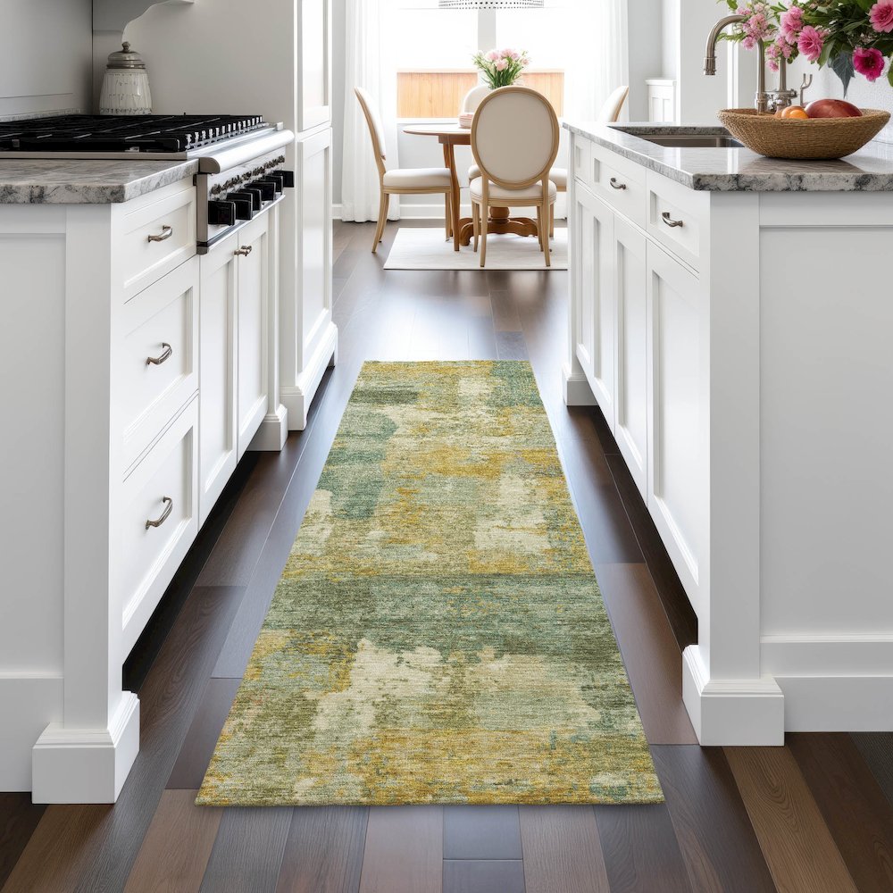 Machine Washable Indoor/Outdoor Chantille ACN2147 Green 2'3" x 7'6" Runner Rug. Picture 5