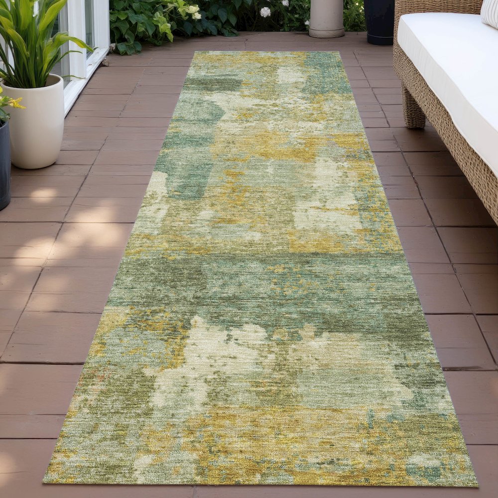 Machine Washable Indoor/Outdoor Chantille ACN2147 Green 2'3" x 7'6" Runner Rug. Picture 6