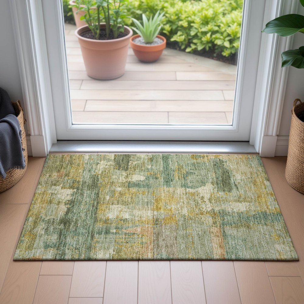 Machine Washable Indoor/Outdoor Chantille ACN2147 Green 1'8" x 2'6" Rug. Picture 5