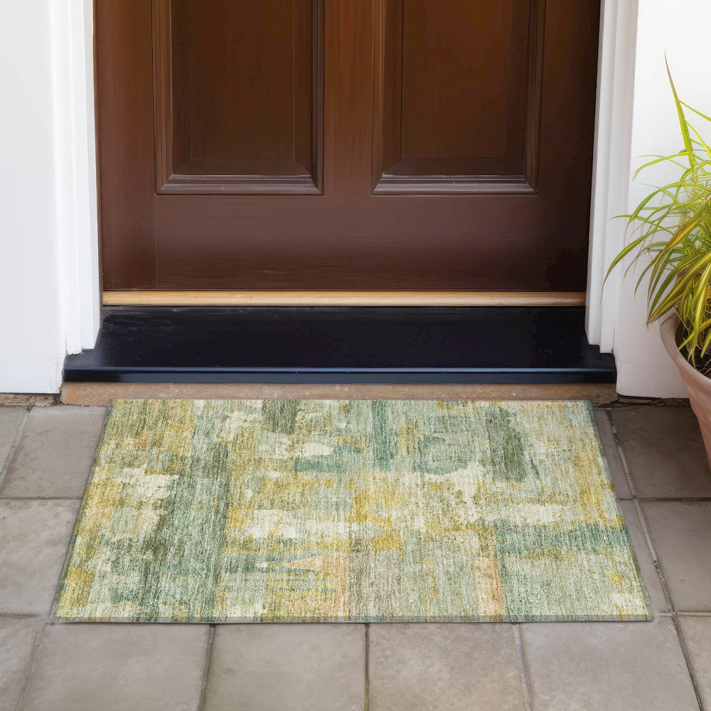 Machine Washable Indoor/Outdoor Chantille ACN2147 Green 1'8" x 2'6" Rug. Picture 6