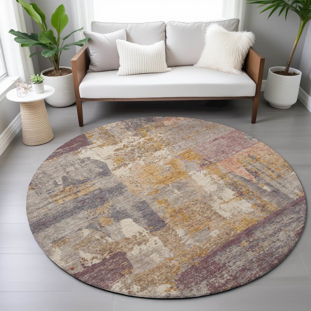 Machine Washable Indoor/Outdoor Chantille ACN2147 Rust 8' x 8' Round Rug. Picture 5
