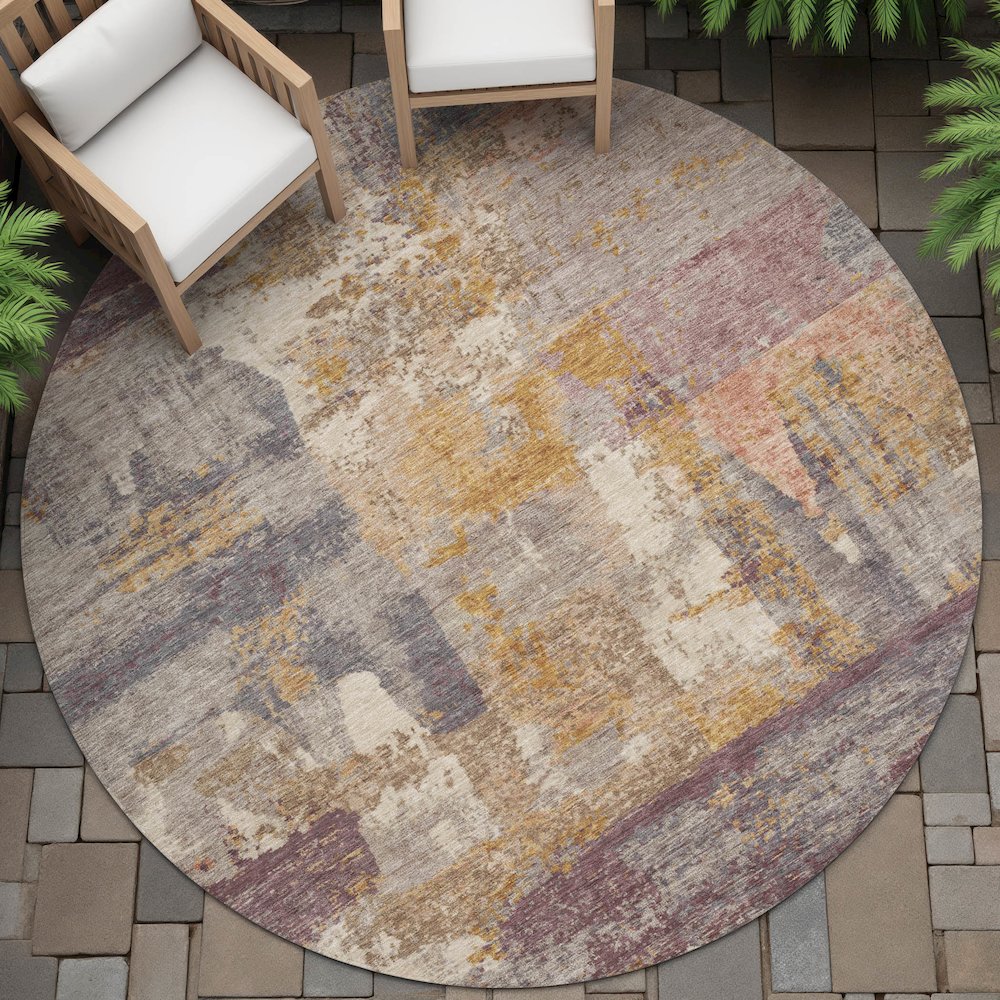 Machine Washable Indoor/Outdoor Chantille ACN2147 Rust 8' x 8' Round Rug. Picture 6