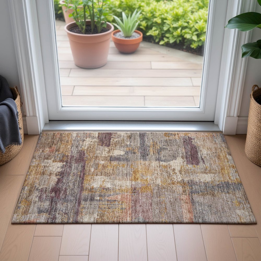 Machine Washable Indoor/Outdoor Chantille ACN2147 Rust 1'8" x 2'6" Rug. Picture 5
