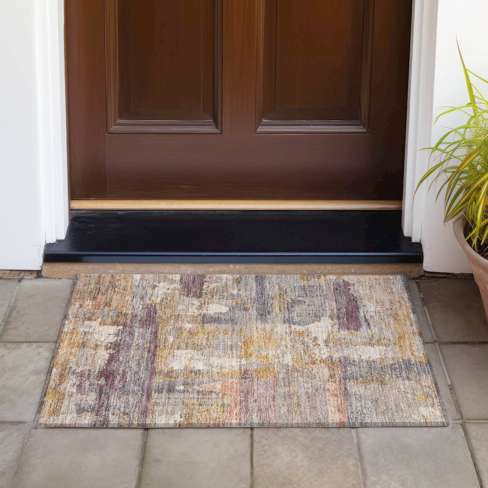 Machine Washable Indoor/Outdoor Chantille ACN2147 Rust 1'8" x 2'6" Rug. Picture 6