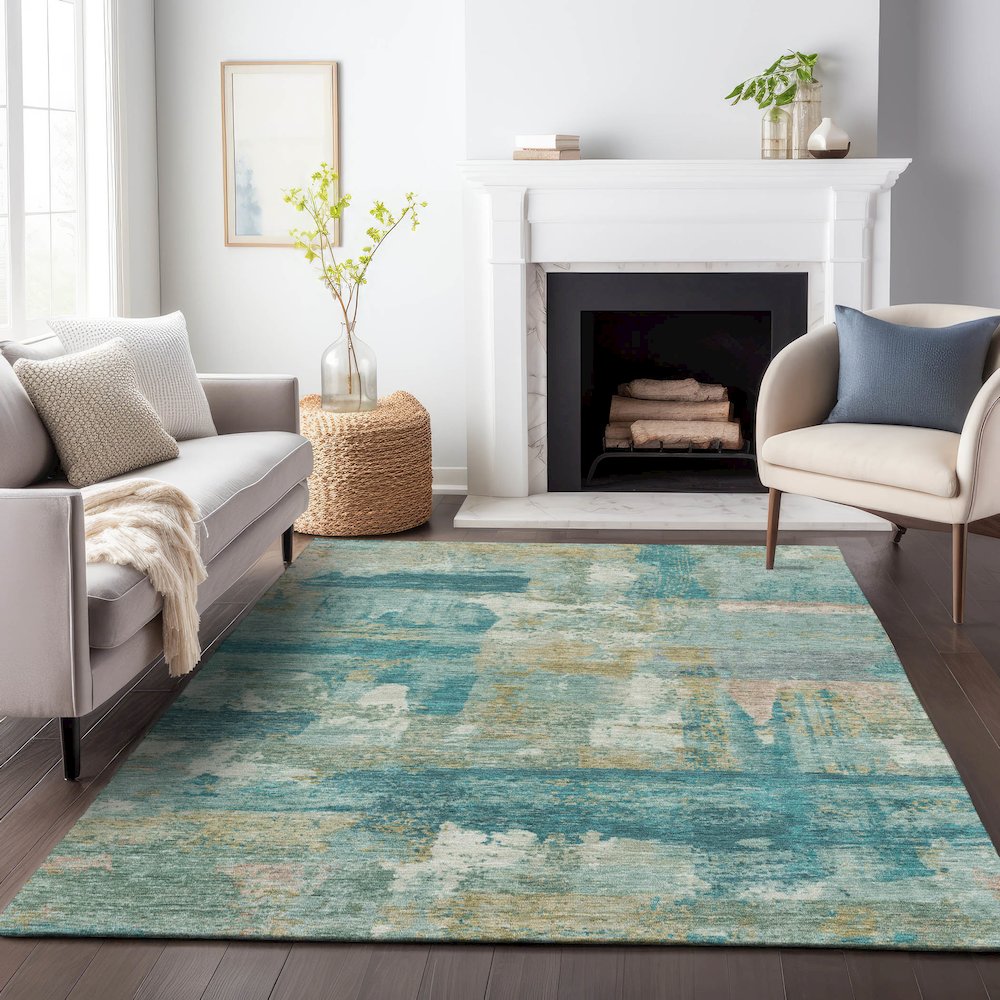 Machine Washable Indoor/Outdoor Chantille ACN2147 Teal 2'6" x 3'10" Rug. Picture 6