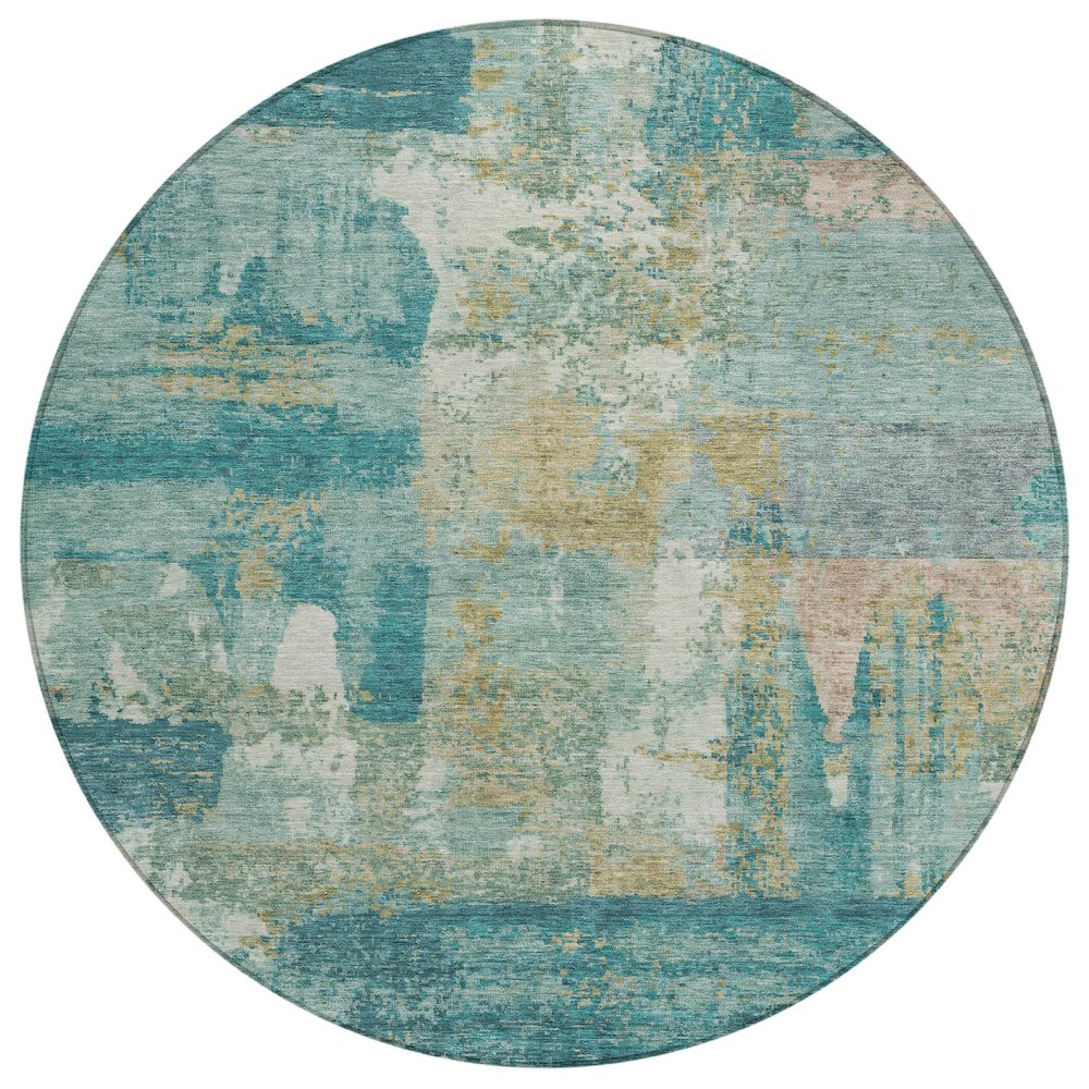 Machine Washable Indoor/Outdoor Chantille ACN2147 Teal 8' x 8' Round Rug. Picture 1