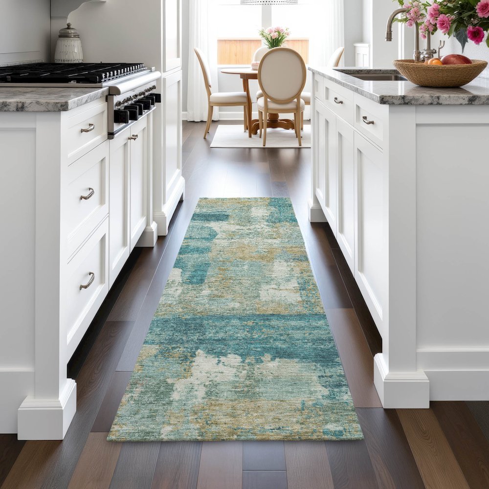 Machine Washable Indoor/Outdoor Chantille ACN2147 Teal 2'3" x 7'6" Runner Rug. Picture 5