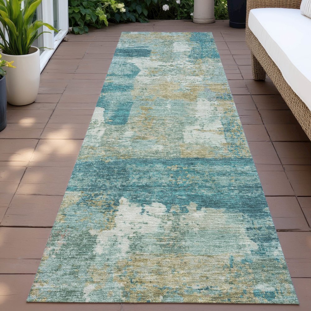 Machine Washable Indoor/Outdoor Chantille ACN2147 Teal 2'3" x 7'6" Runner Rug. Picture 6