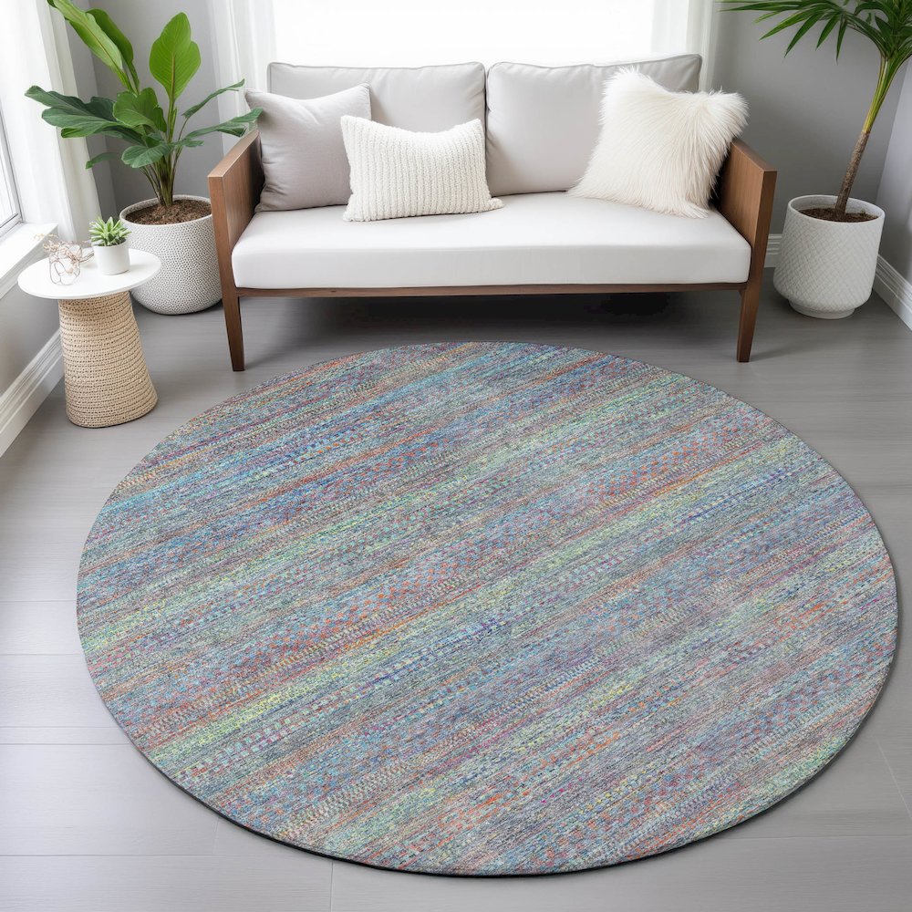 Machine Washable Indoor/Outdoor Chantille ACN2148 Blue 8' x 8' Round Rug. Picture 5