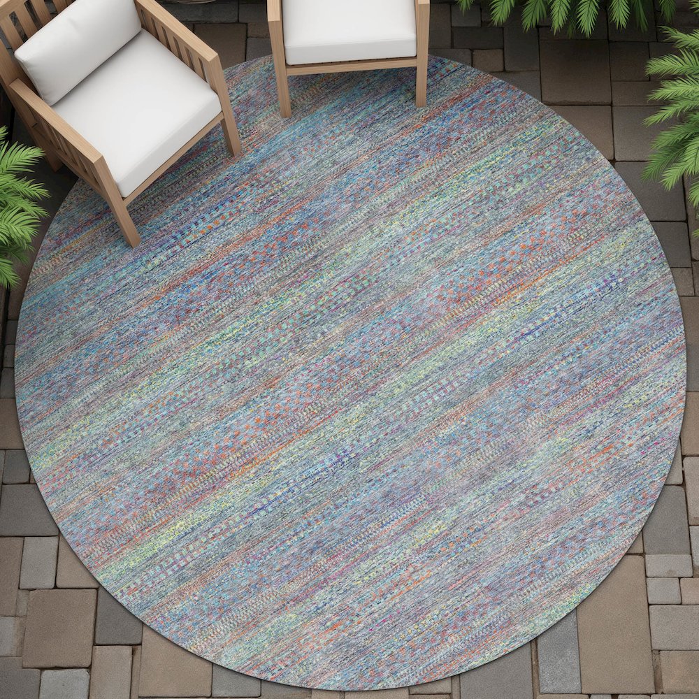 Machine Washable Indoor/Outdoor Chantille ACN2148 Blue 8' x 8' Round Rug. Picture 6