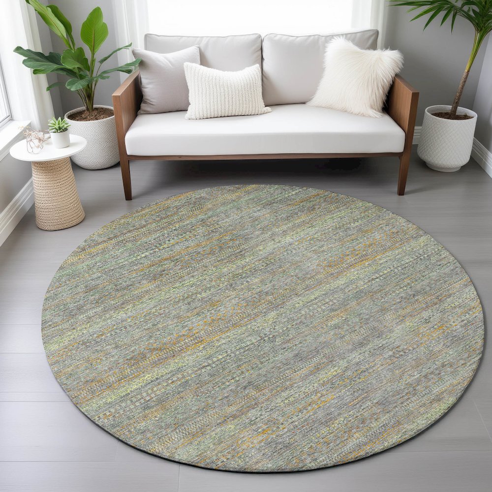 Machine Washable Indoor/Outdoor Chantille ACN2148 Gray 8' x 8' Round Rug. Picture 5
