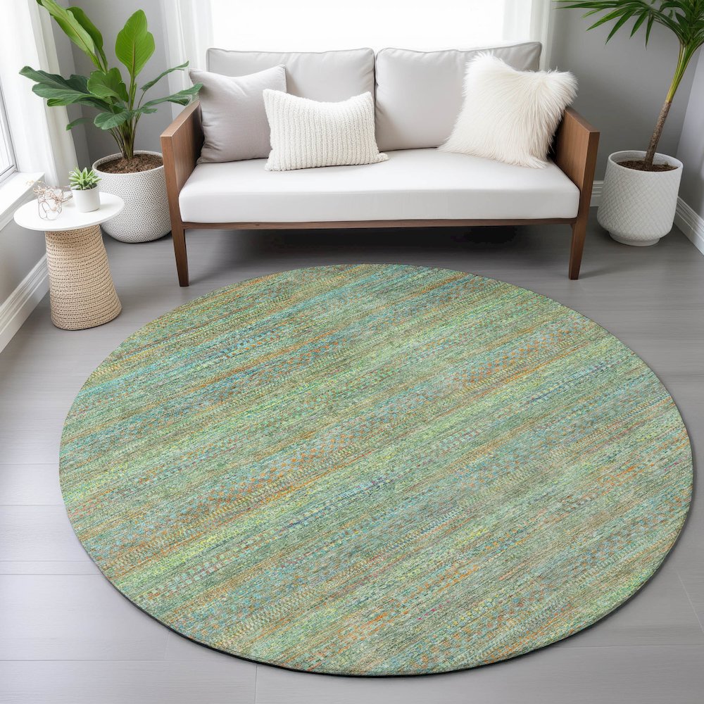 Machine Washable Indoor/Outdoor Chantille ACN2148 Green 8' x 8' Round Rug. Picture 5