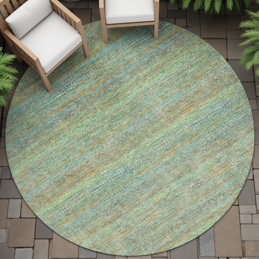 Machine Washable Indoor/Outdoor Chantille ACN2148 Green 8' x 8' Round Rug. Picture 6