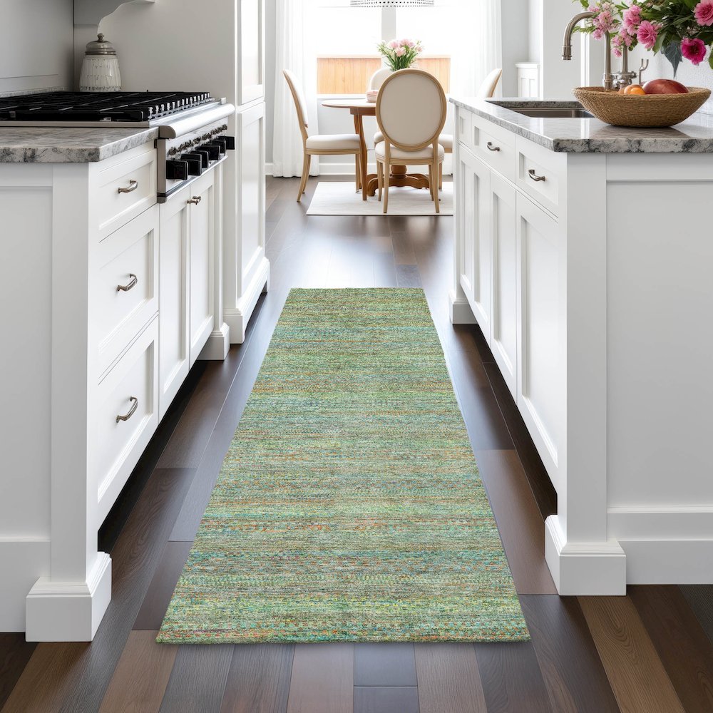 Machine Washable Indoor/Outdoor Chantille ACN2148 Green 2'3" x 7'6" Runner Rug. Picture 5